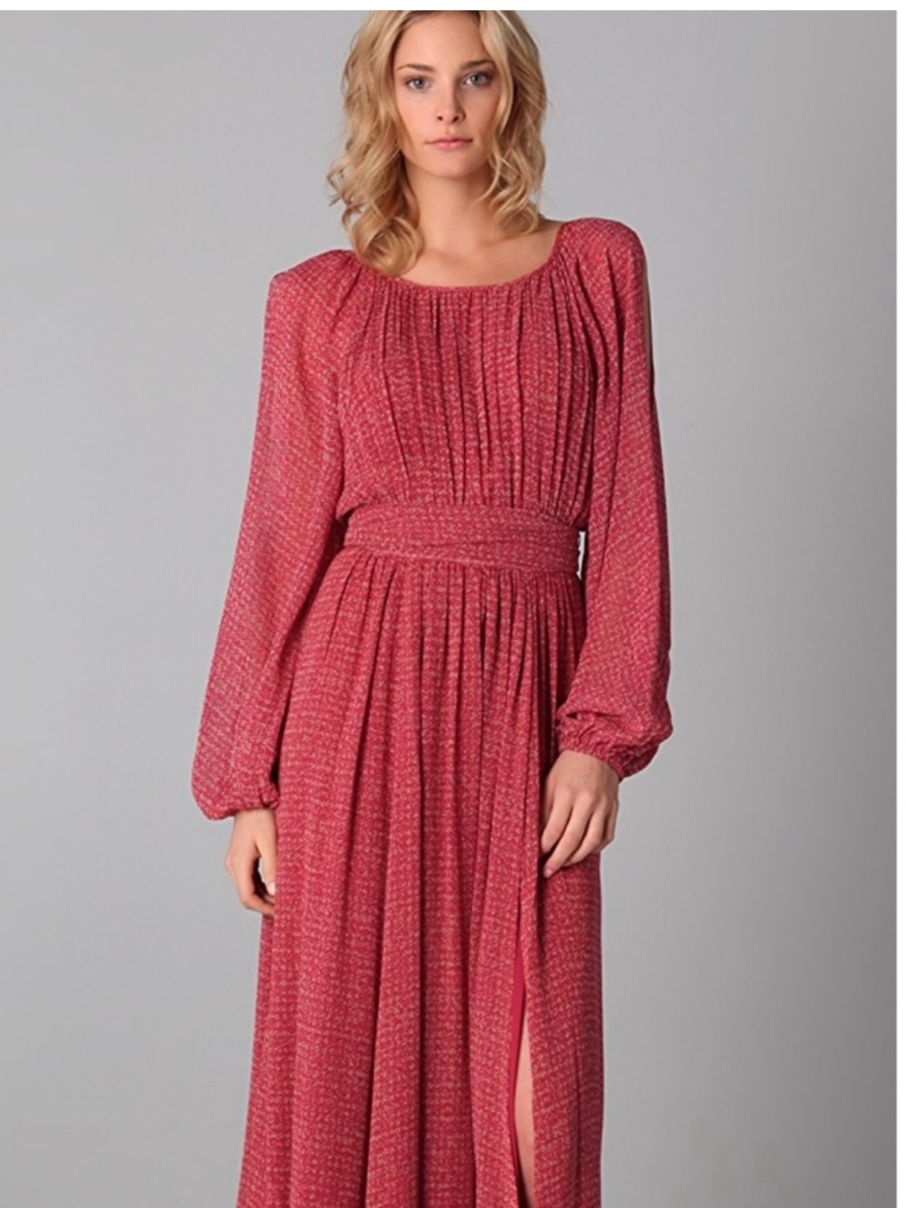 Rachel Zoe Women's Long Sleeve Reddish-Tan Maxi Dress with Smocked Waist